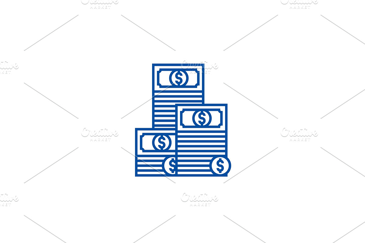 Cash,pile of banknotes line icon in Illustrations - product preview 8