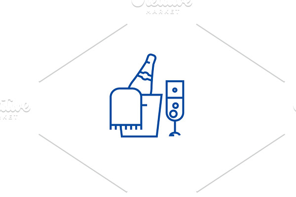 Champagne bottle and glass line icon