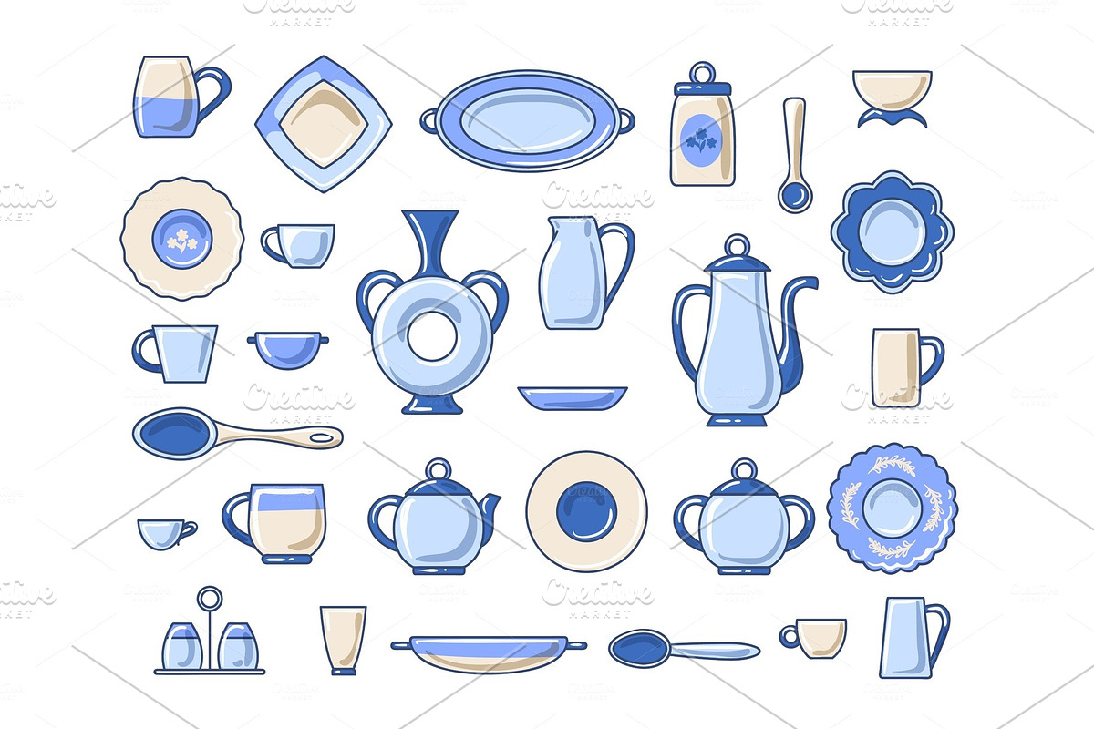 Ceramic crockery sketch icons set in Illustrations - product preview 8
