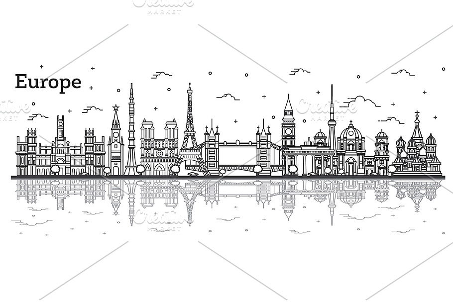 Outline Famous Landmarks in Europe in Illustrations - product preview 8