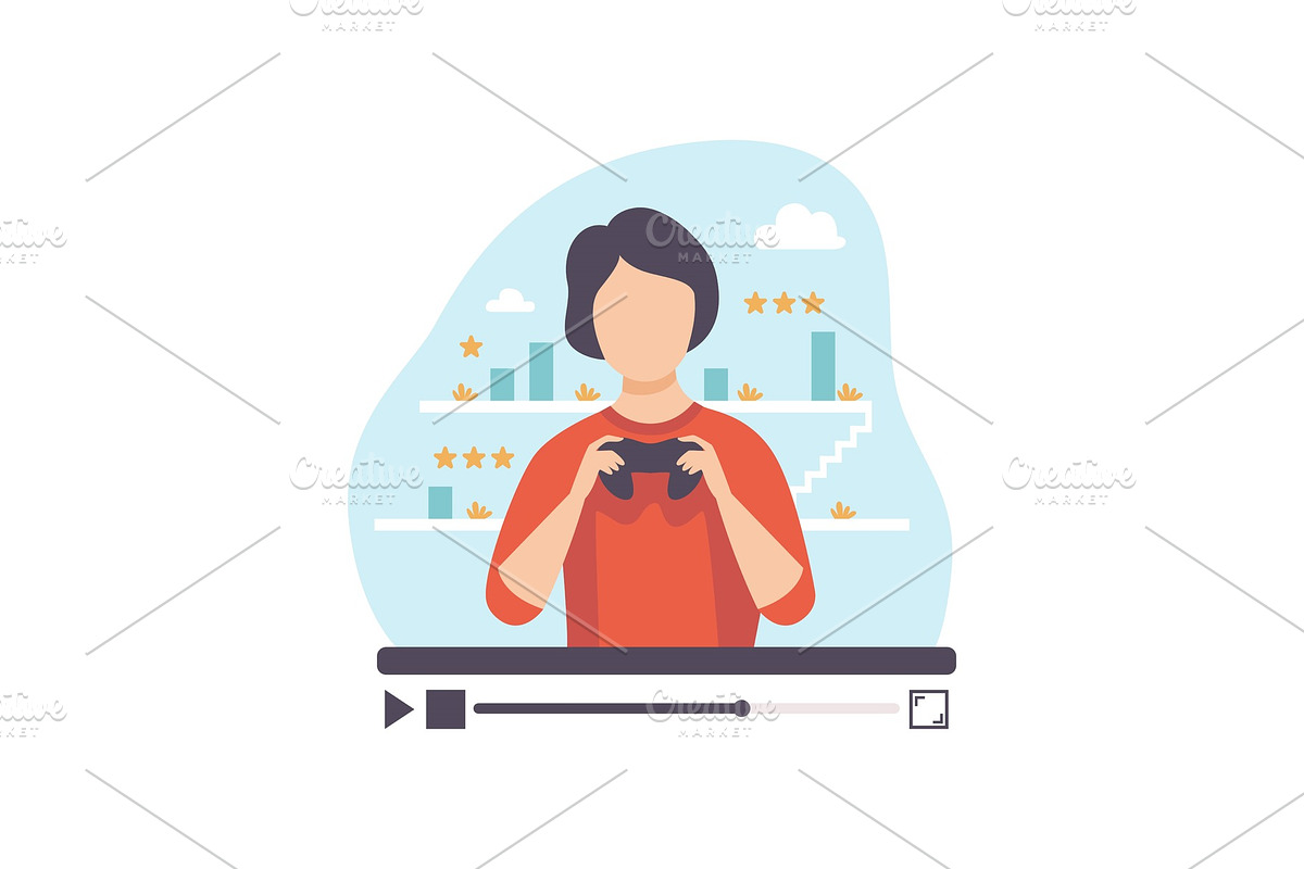 Male Professional Gamer Reviewing in Illustrations - product preview 8
