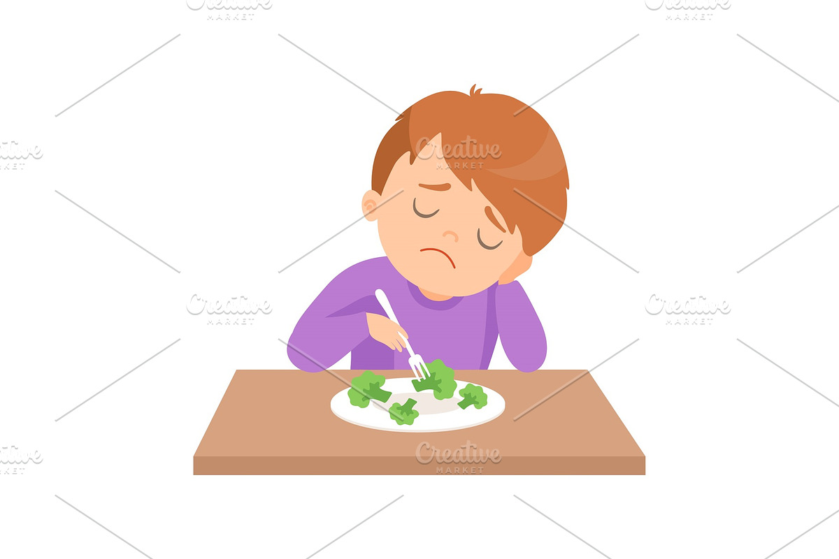 Cute Boy Does Not Want to Eat in Illustrations - product preview 8
