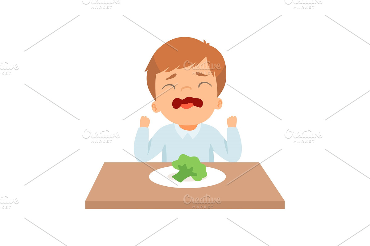 Crying Little Boy Refusing to Eat in Illustrations - product preview 8
