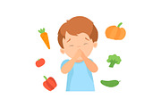 Cute Boy Refusing to Eat Vegetables