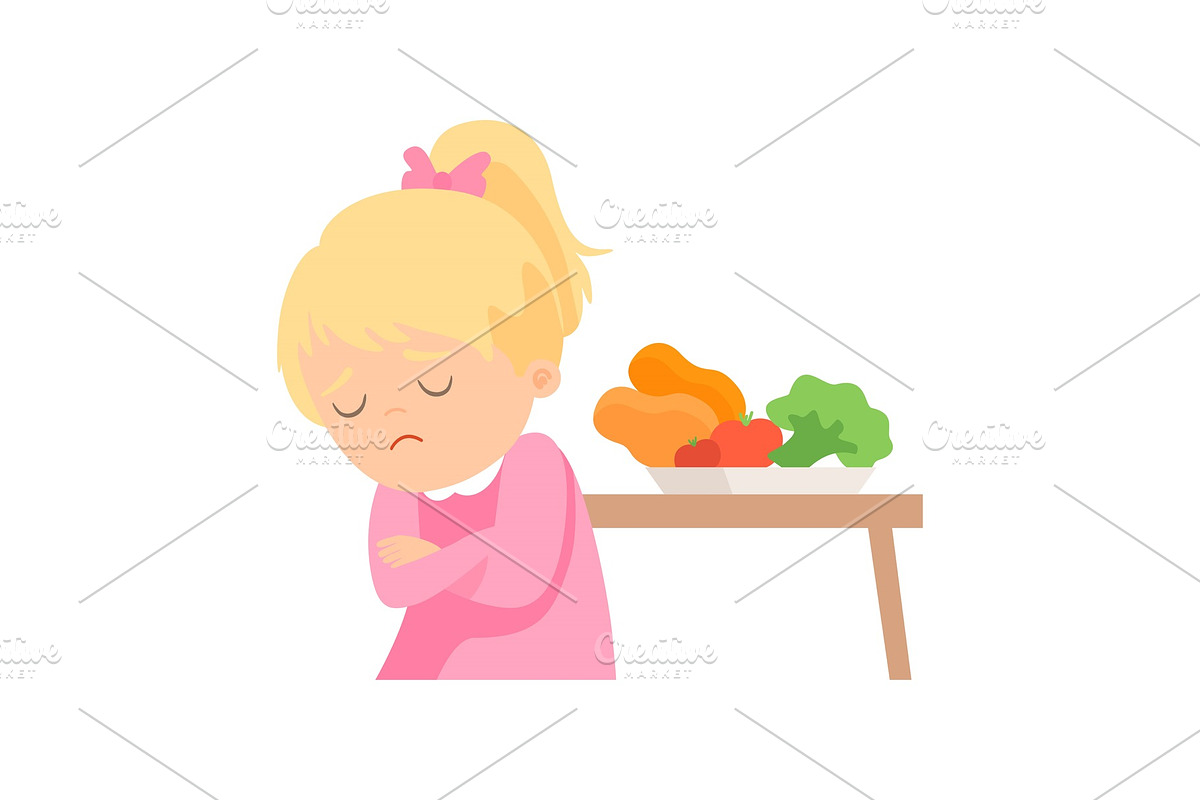 Cute Girl Does Not Want to Eat in Illustrations - product preview 8