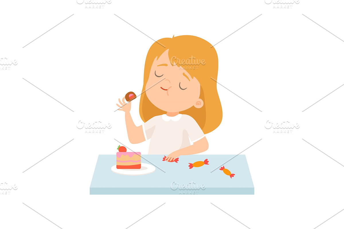 Cute Little Girl Eating Cake and in Illustrations - product preview 8