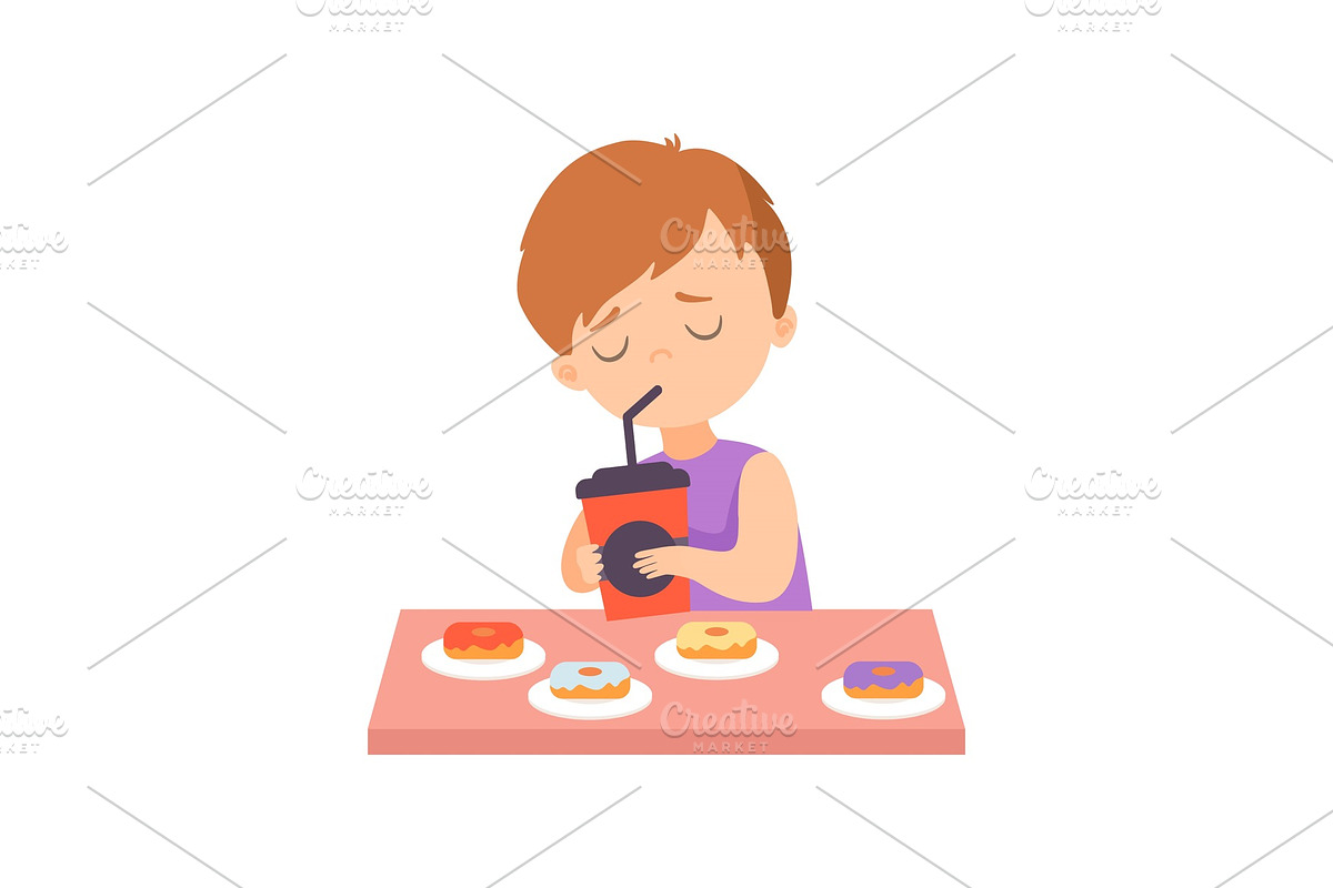 Cute Little Boy Eating Donuts and in Illustrations - product preview 8