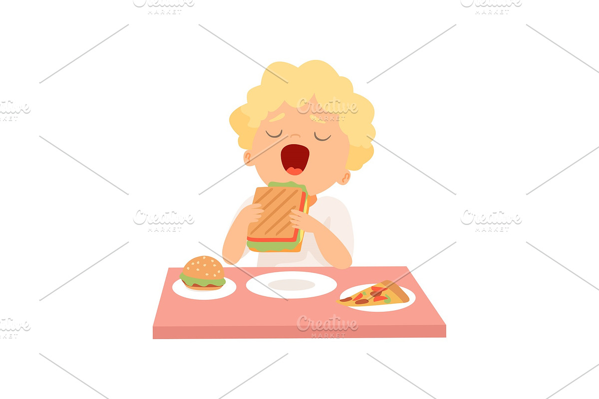 Cute Boy Eating Sandwich, Kid in Illustrations - product preview 8