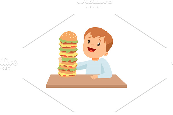 Cute Happy Boy with Giant Burger