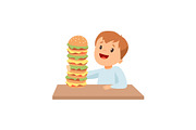 Cute Happy Boy with Giant Burger