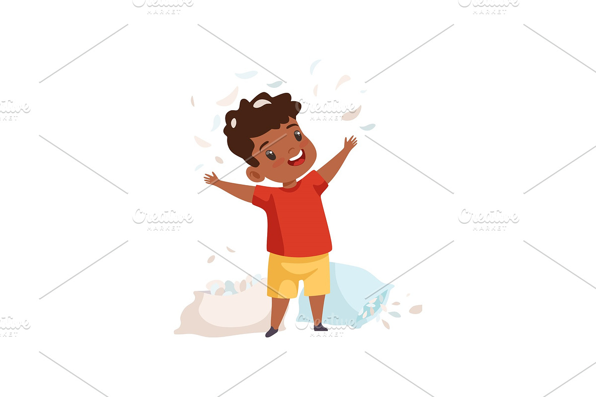 Little Boy Playing with Pillows in Illustrations - product preview 8