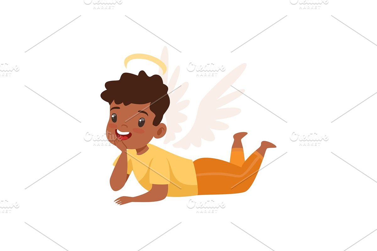 Little Winged African American Boy in Illustrations - product preview 8