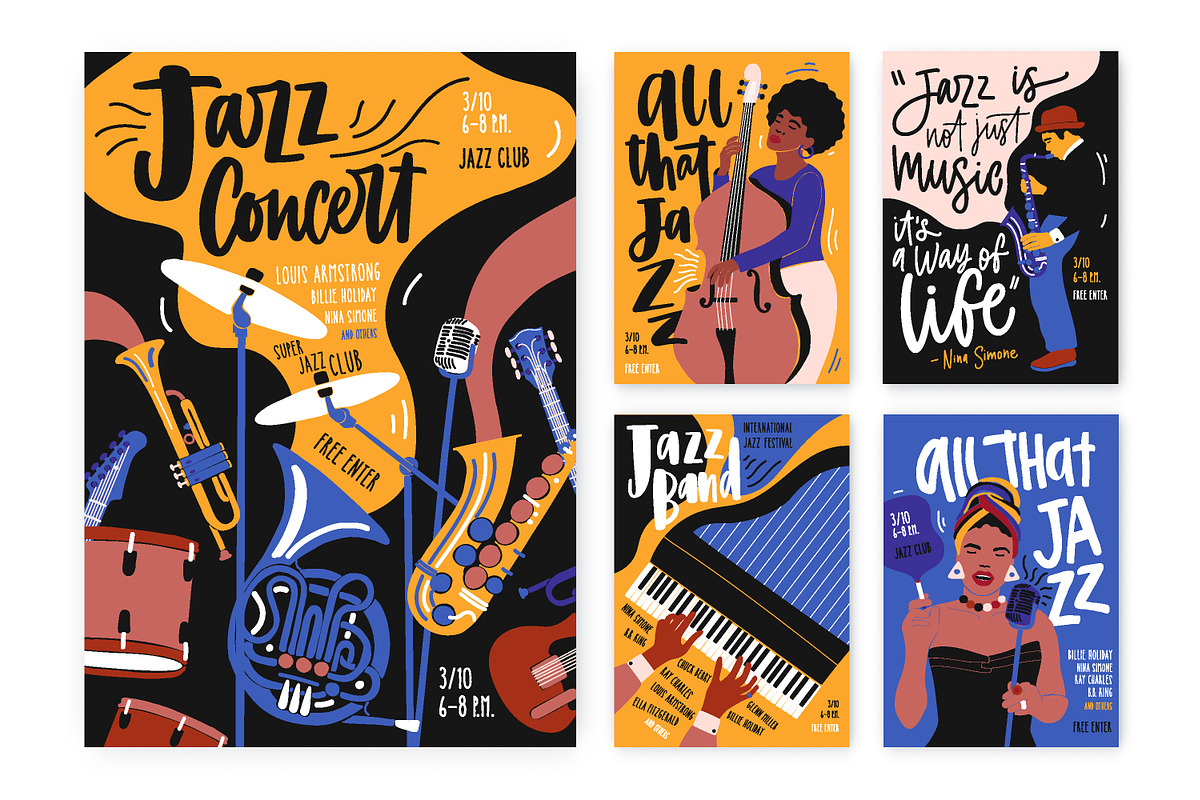 Jazz poster set in Illustrations - product preview 8