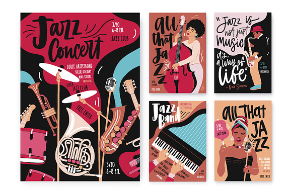 Jazz poster set in Illustrations - product preview 1