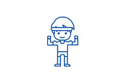 Strong boy, hands up line icon