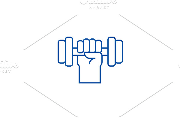 Strong hand with dumbbell line icon