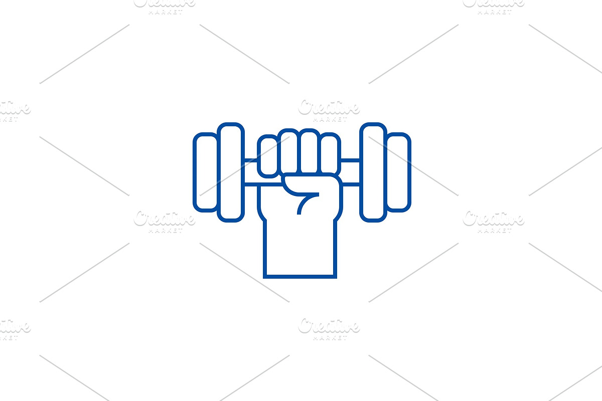 Strong hand with dumbbell line icon in Illustrations - product preview 8
