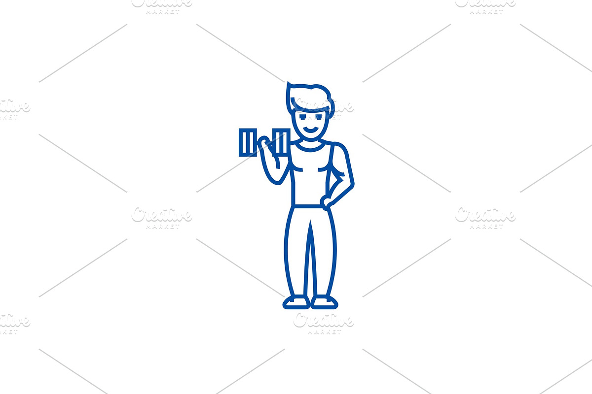 Strong man doing exercises line icon in Illustrations - product preview 8