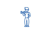 Strong man doing exercises line icon