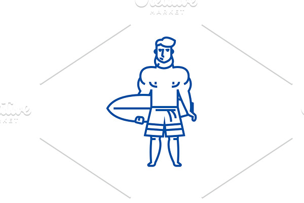 Strong man with surfing board line