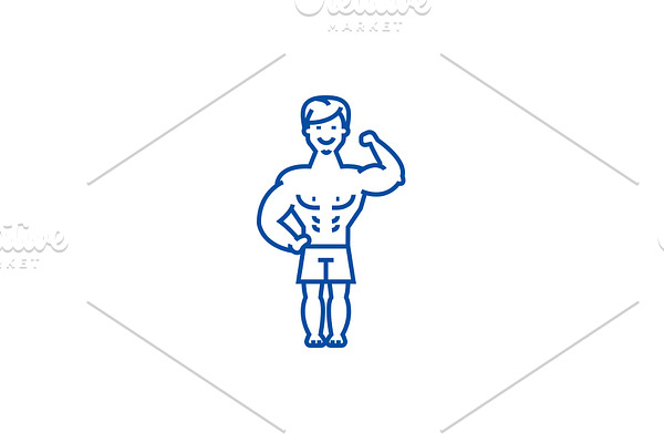 Strong man, bodybuilder muscles line