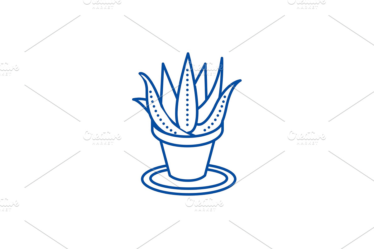 Succulents, aloe pot line icon in Illustrations - product preview 8