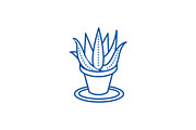 Succulents, aloe pot line icon
