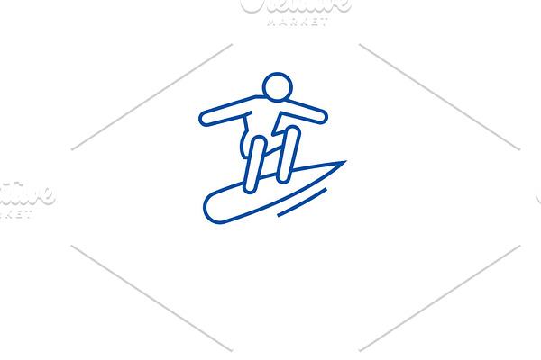 Surfer on wave line icon concept