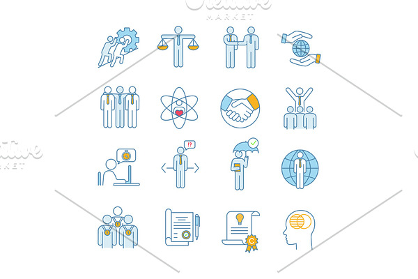 Business ethics color icons set