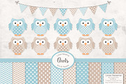 Soft Blue Vector Owls & Papers