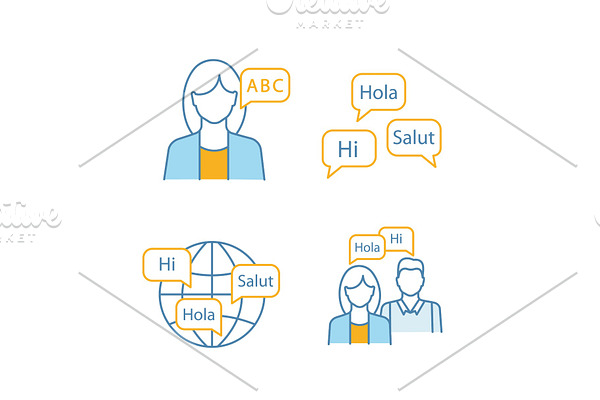 Foreign language learning icons set