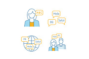 Foreign language learning icons set