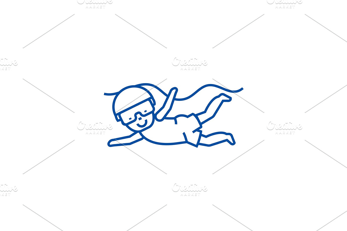 Swimming kid line icon concept in Illustrations - product preview 8