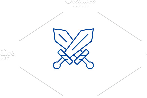 Swords sign line icon concept