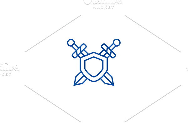 Swords, protection line icon concept