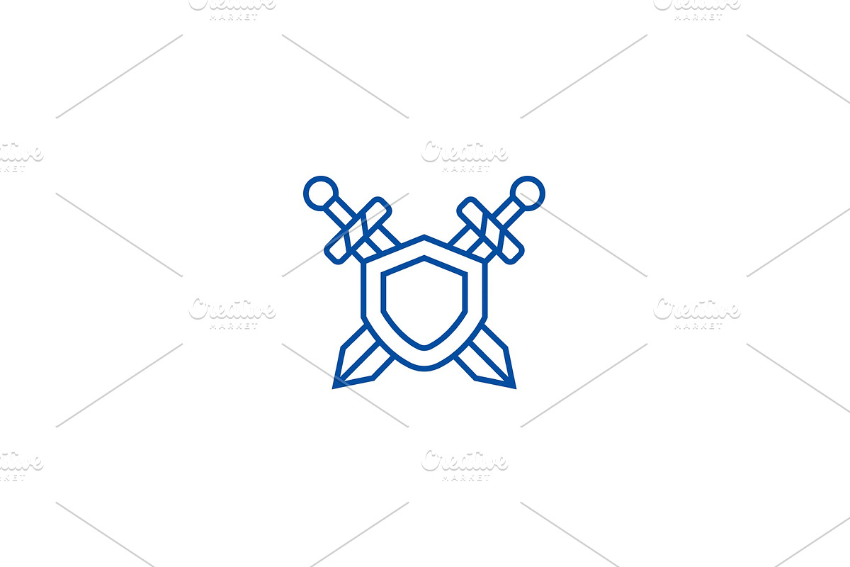 Swords, protection line icon concept in Illustrations - product preview 8