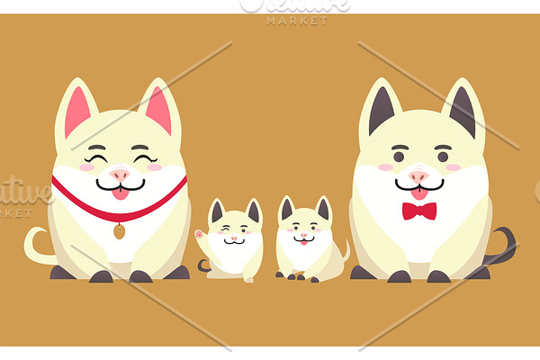 Family of Cheerful Pig Animals, Flat