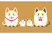 Family of Cheerful Pig Animals, Flat