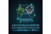 Serving food neon light concept icon