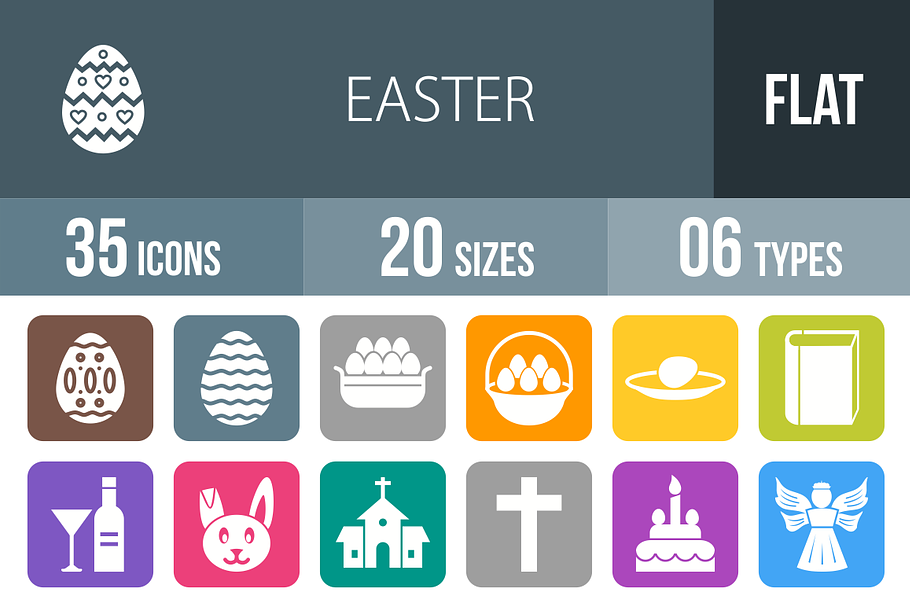 35 Easter Flat Round Corner Icons