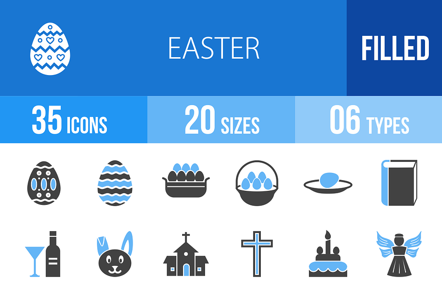 35 Easter Blue & Black Icons in Graphics - product preview 8