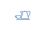 Tea cup and kettle line icon concept