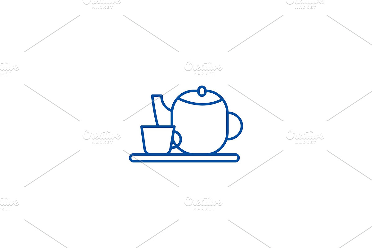 Tea cup and teapot line icon concept in Illustrations - product preview 8