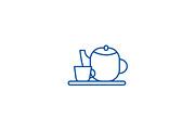 Tea cup and teapot line icon concept