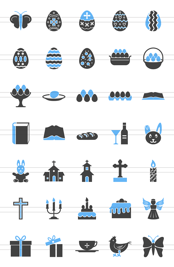 35 Easter Blue & Black Icons in Graphics - product preview 1