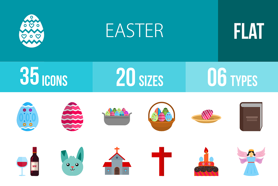 35 Easter Flat Multicolor Icons