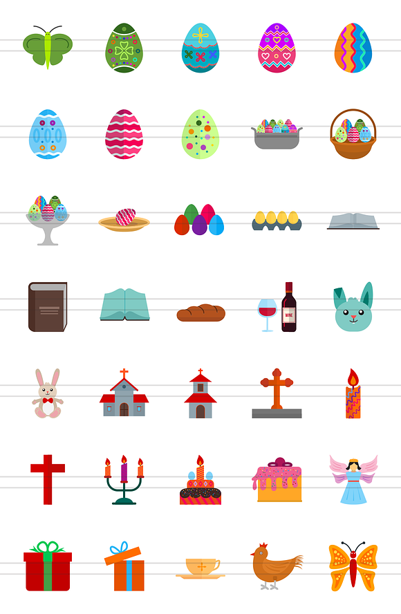35 Easter Flat Multicolor Icons in Graphics - product preview 1
