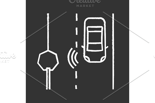 Autonomous car read road sign icon