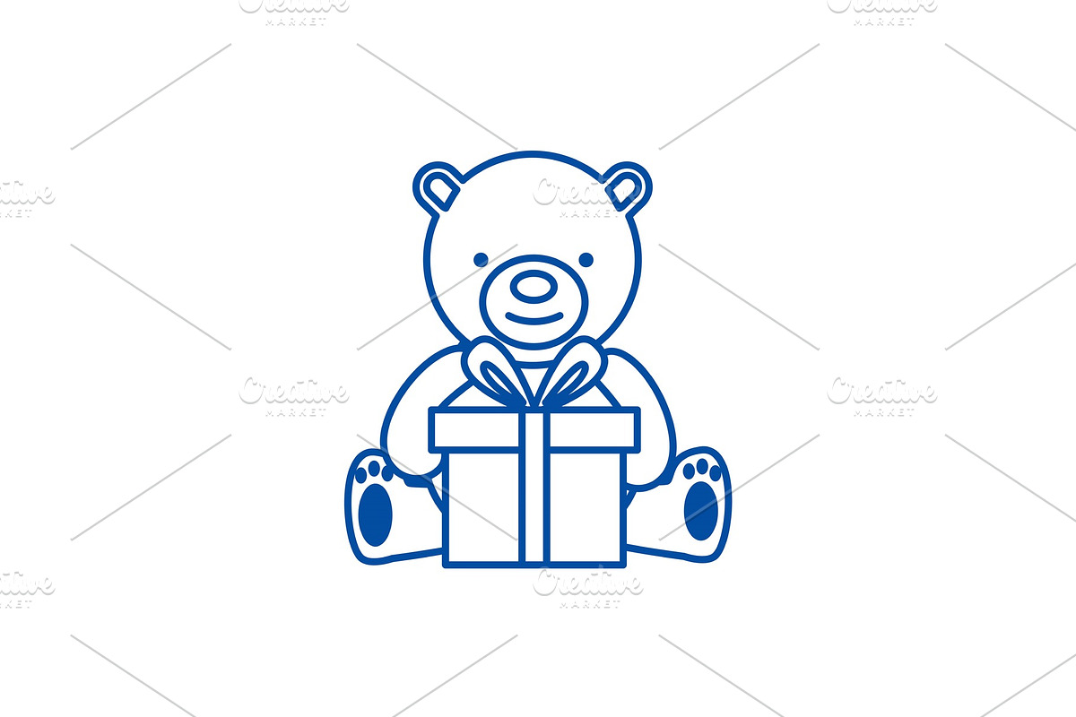 Teddy bear with gift box line icon in Objects - product preview 8
