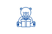 Teddy bear with gift box line icon